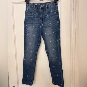 No Boundaries Floral Blue Denim Cut Off Crop Jeans